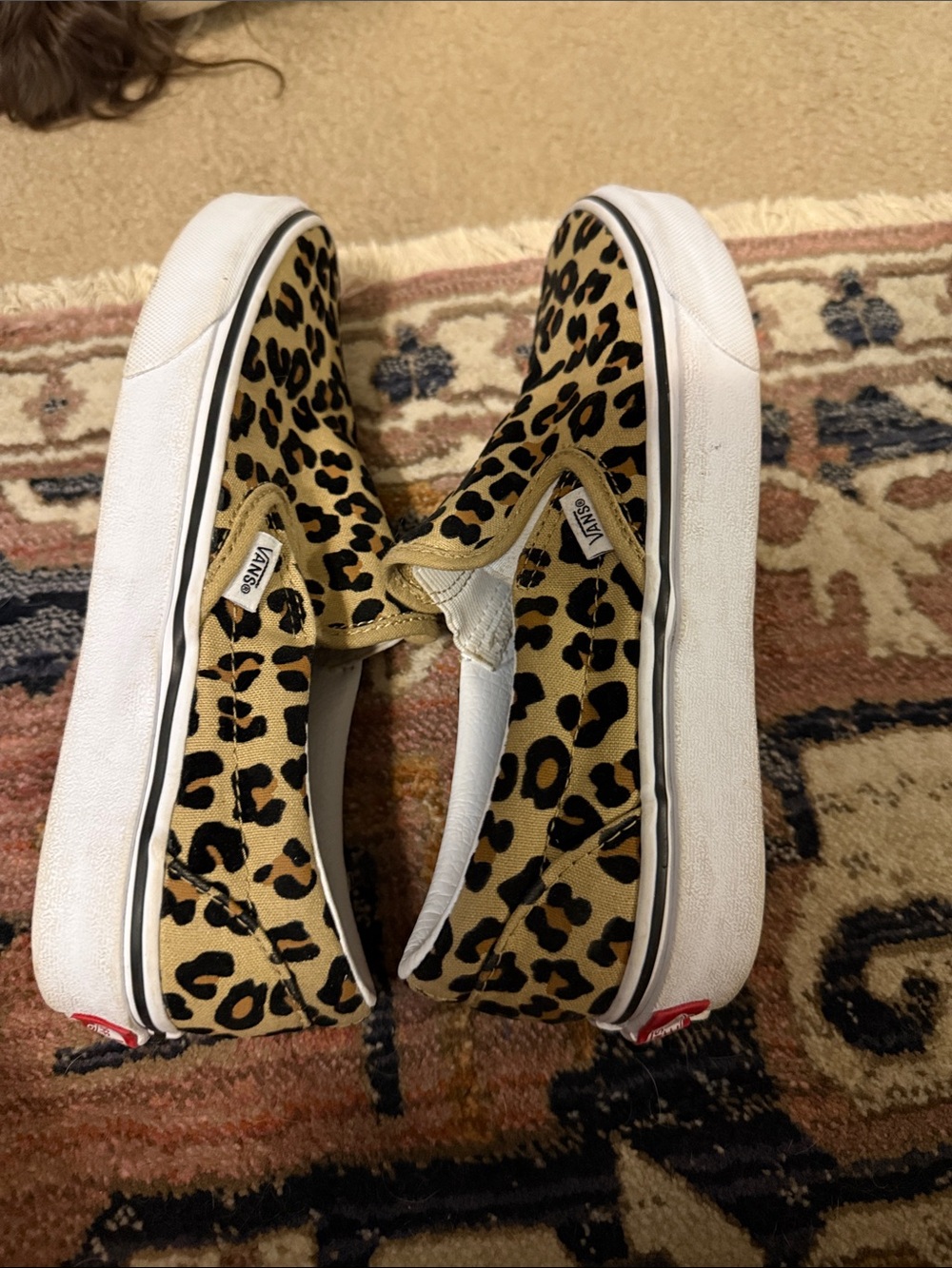 Vans Women’s Slip-On Sneakers in Leopard Print - Tan/Black - Picture 5 of 7